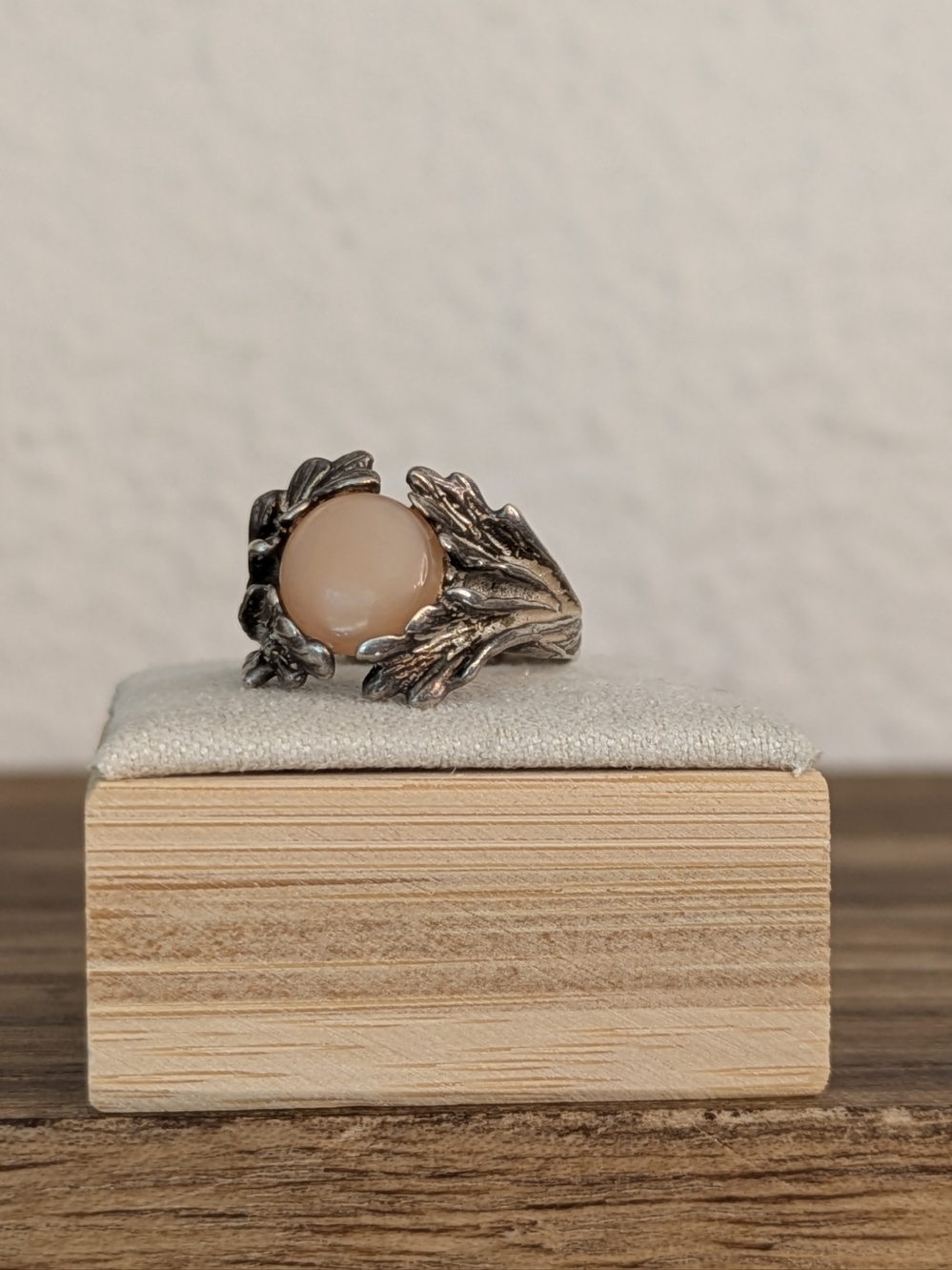 Vintage AMCAST Sterling Silver Ring Peach Cabochon Size 6 Organic
